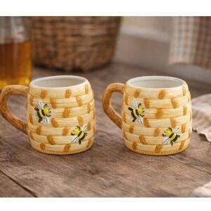 Pair of Vintage Young's Bee Hive Coffee Mugs – 1997 Ceramic Honeycomb Cups